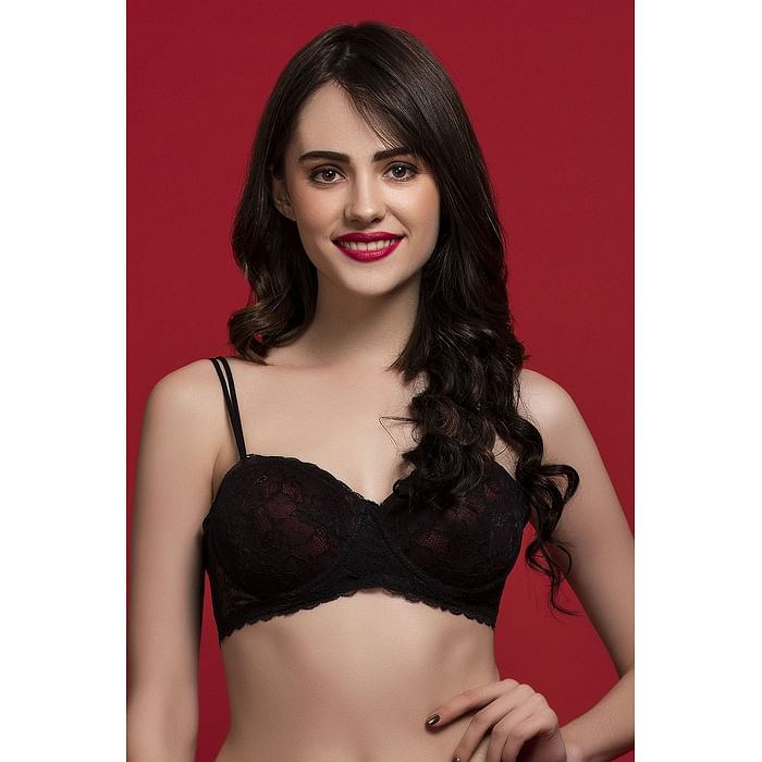

Clovia Padded Underwired Full Cup Multiway Strapless Bra in Black with Balconette Style - Lace - BR1369R13