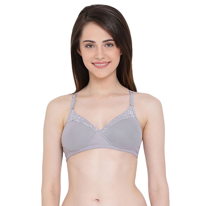 

Clovia Lace Softly Padded Non-Wired Bra with Racerback in Grey - BR1689R01, Light grey