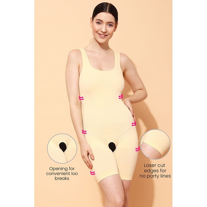 

Clovia Laser-Cut No-Panty Lines High Compression Body Suit in Skin - SW0002P02, Light yellow