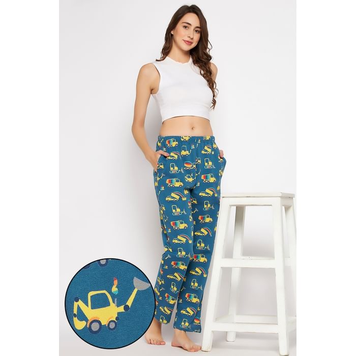 

Clovia Truck Print Pyjama in Navy - Fleece - LB0139P08