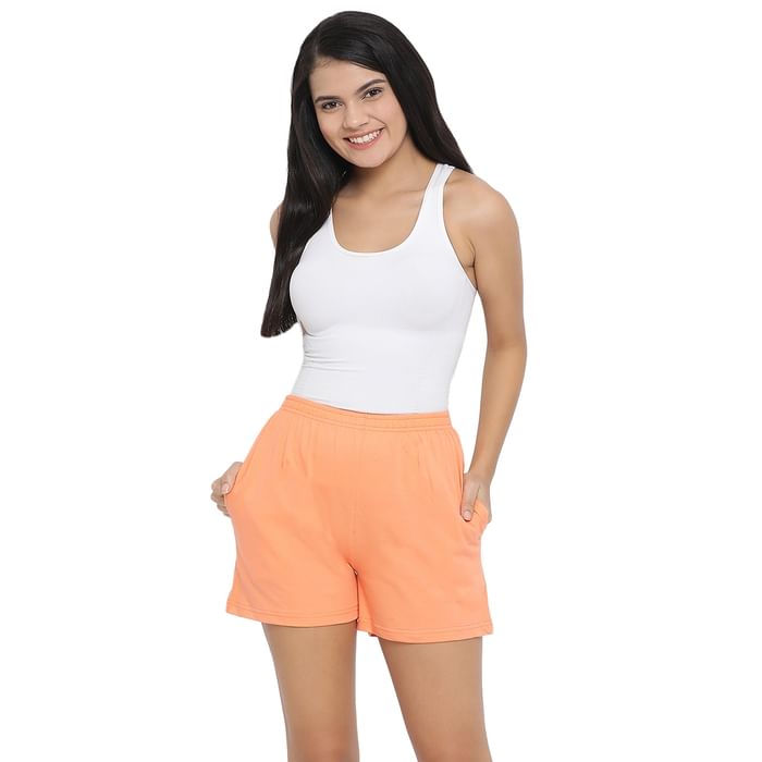 

Clovia Cotton Rich Boxer Shorts In Peach - LB0145P16, Orange