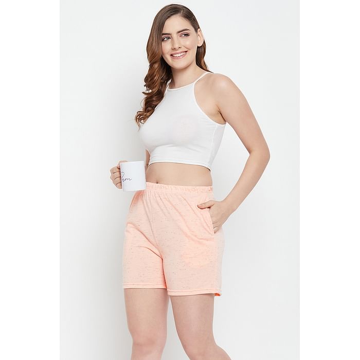 

Clovia Chic Basic Shorts in Peach Melange - Cotton - LB0145P34