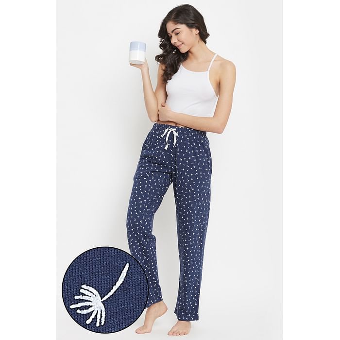 

Clovia Pretty Florals Pyjama in Navy - 100% Cotton - LB0149A08