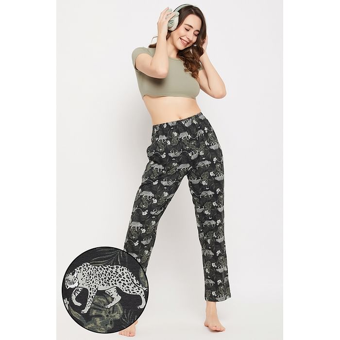 

Clovia Animal Print Pyjama in Black - 100% Cotton - LB0149J13