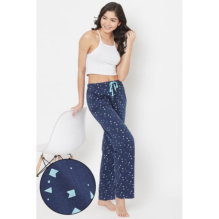 

Clovia Print Me Pretty Pyjama in Navy - 100% Cotton - LB0149P08