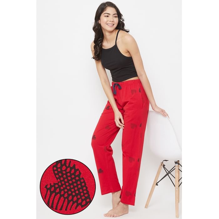 

Clovia Heart Print Pyjama in Red - 100% Cotton - LB0149P14, Pink