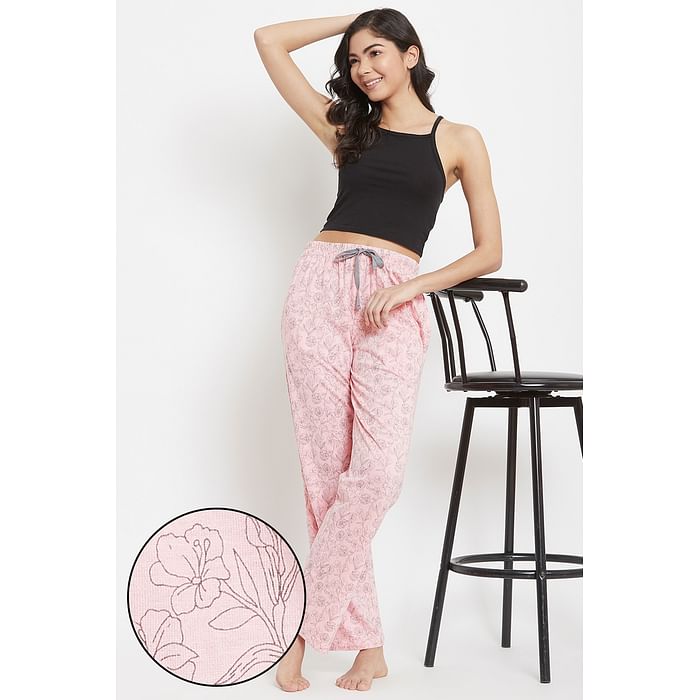 

Clovia Pretty Florals Pyjama in Baby Pink - 100% Cotton - LB0149P22, Light pink