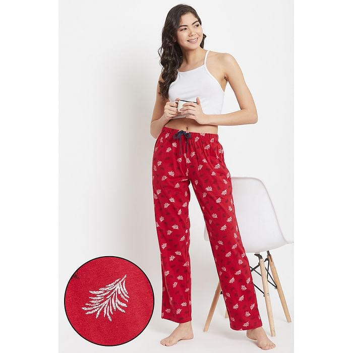 

Clovia Feather Print Pyjama in Red - 100% Cotton - LB0149P34, Teal
