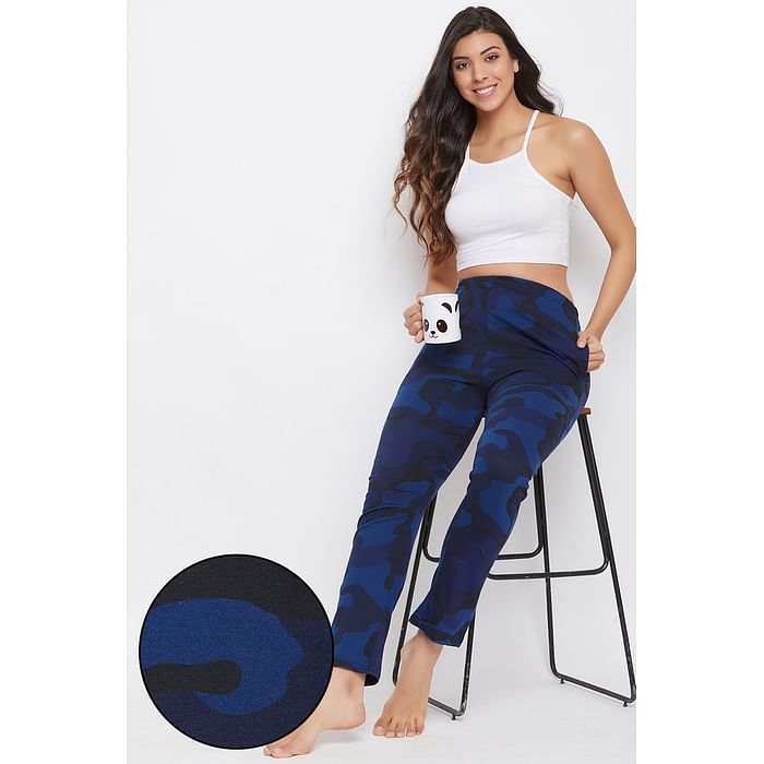 

Clovia Camouflage Print Pyjama in Navy - Cotton Rich - LB0167A08