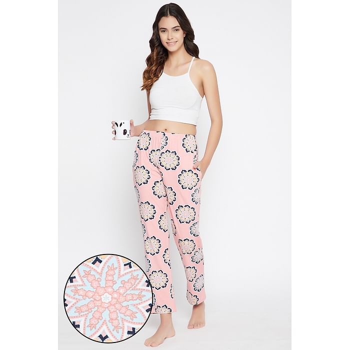 

Clovia Pretty Florals Pyjama in Baby Pink - 100% Cotton - LB0167A22, Light pink