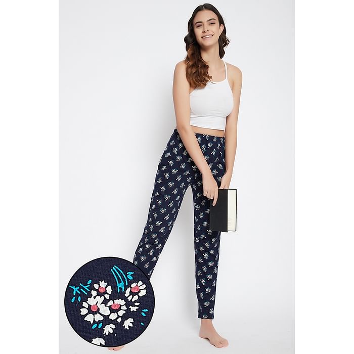 

Clovia Pretty Florals Pyjama in Navy - Cotton - LB0167H08