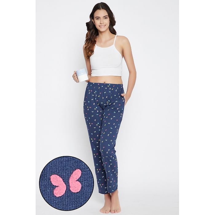 

Clovia Butterfly Print Pyjama in Navy - Cotton - LB0167I08