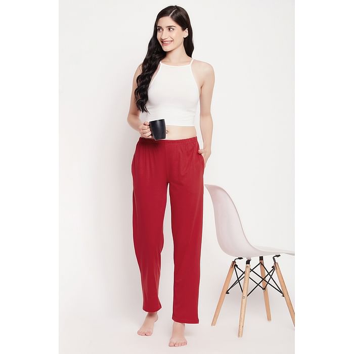 

Clovia Chic Basic Pyjama in Red - 100% Cotton - LB0173P04