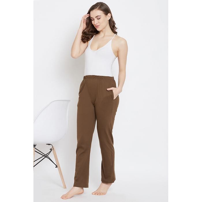 Clovia - Clovia Chic Basic Pyjama in Dark Brown – Cotton Rich – LB0173P06