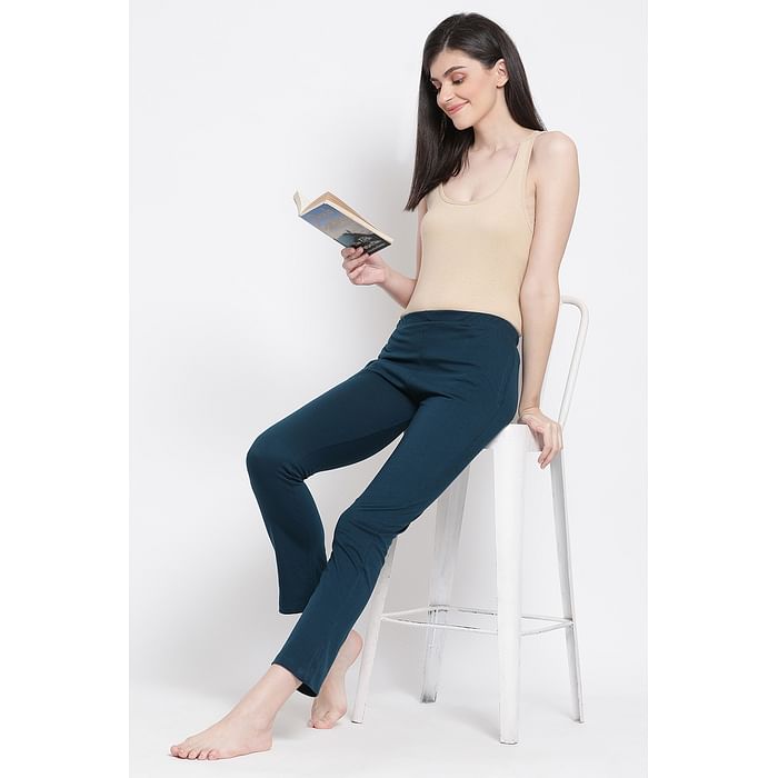 

Clovia Chic Basic Pyjama in Navy - Cotton Rich - LB0173P36, Teal