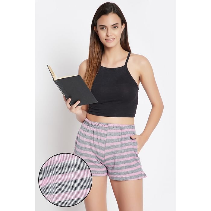 

Clovia Grey & Pink Striped Boxers - Cotton Rich - LB0174E01, Light grey