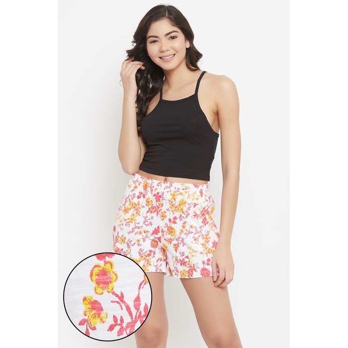 

Clovia Floral Print Boxer Shorts in White - Cotton Rich - LB0174F18