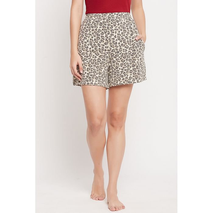 

Clovia Animal Print Boxer Shorts in Beige - 100% Cotton - LB0174F24, Nude-colour