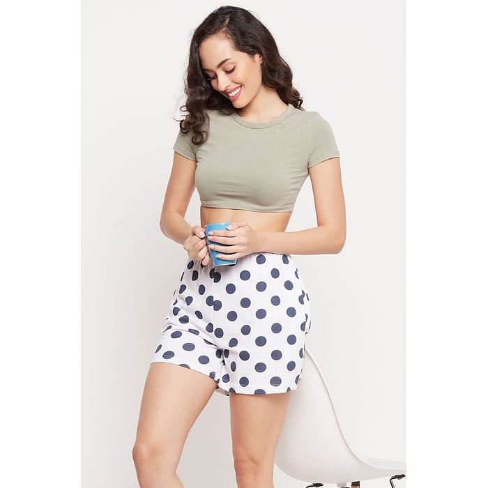 

Clovia Polka Print Boxer Shorts in White - 100% Cotton - LB0174H18