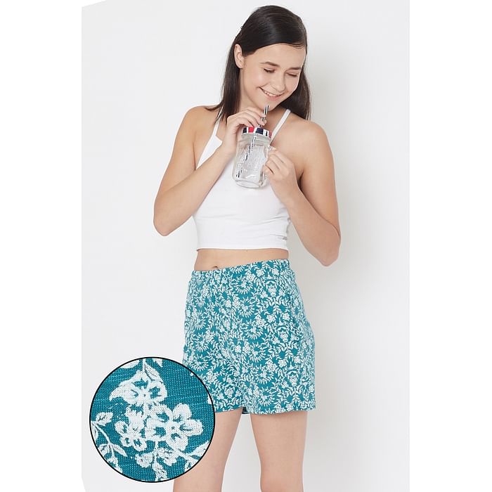 

Clovia Print Me Pretty Boxer Shorts in Sea Green - Cotton Rich - LB0174P17, Dark green