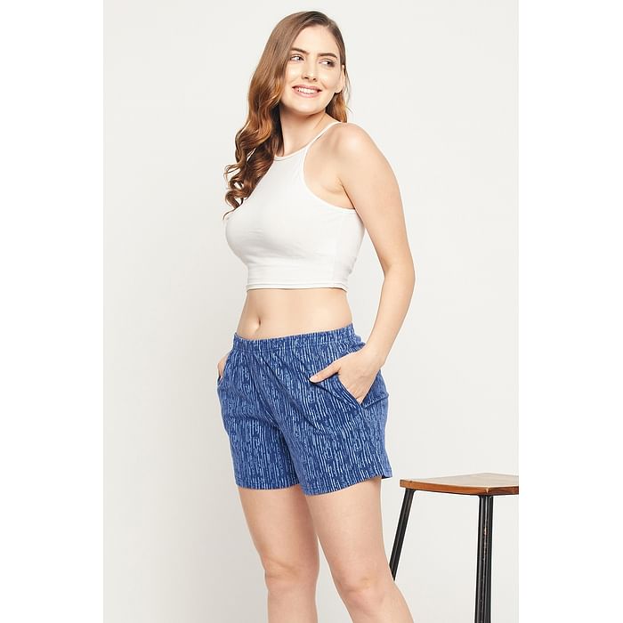 

Clovia Print Me Pretty Boxer Shorts in Royal Blue - 100% Cotton - LB0174W08, Navy