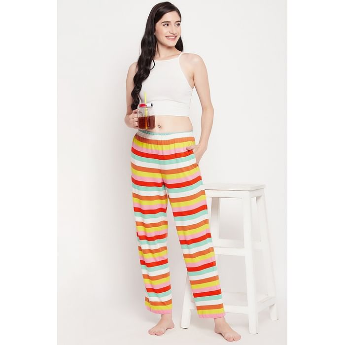 

Clovia Sassy Stripes Pyjama in Multicolour - 100% Cotton - LB0175P19