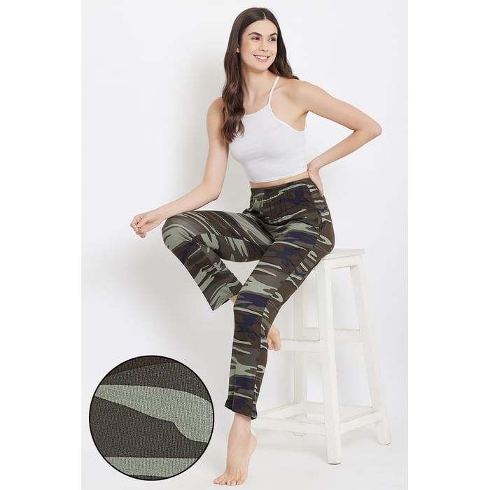 

Clovia Camouflage Print Pyjama in Olive Green - Cotton Rich - LB0176H01, Light grey
