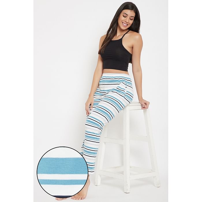 

Clovia Sassy Stripes Pyjama in White - Cotton Rich - LB0176H18
