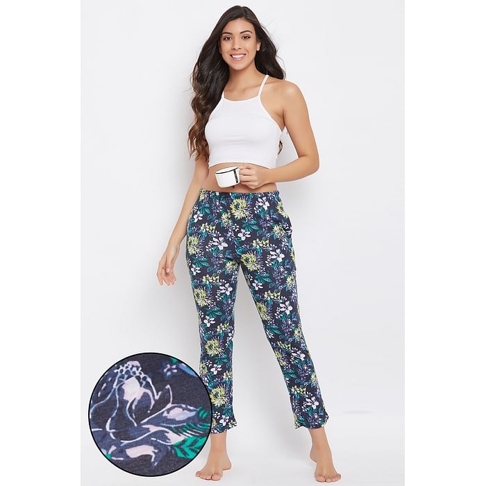 

Clovia Pretty Florals Pyjama in Navy - Cotton Rich - LB0176H19, Multicolour