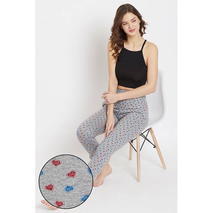 

Clovia Heart Print Pyjama in Grey - Cotton Rich - LB0176J01, Light grey