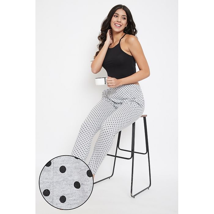 

Clovia Polka Print Pyjama in Grey - Cotton Rich - LB0176K01, Light grey