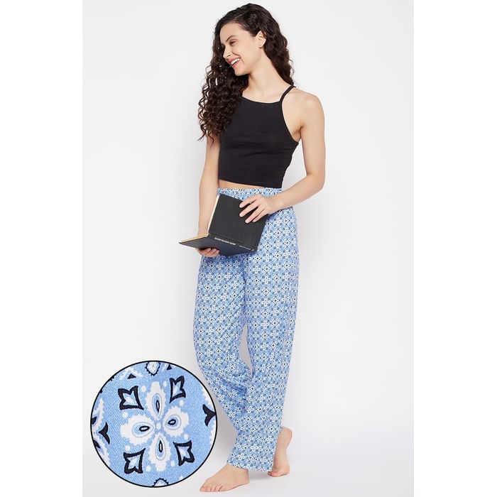 

Clovia Print Me Pretty Pyjama in Sky Blue - Rayon - LB0179E03, Light blue