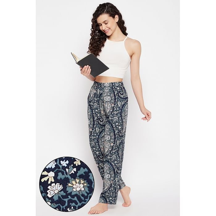 

Clovia Paisley Print Pyjama in Navy - Rayon - LB0179E08