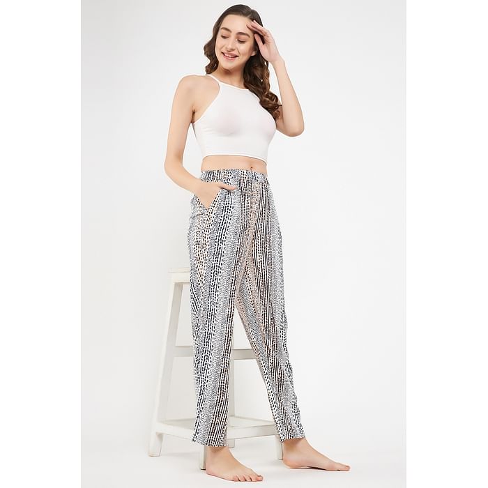 

Clovia Animal Print Pyjama in White - Rayon - LB0179F18