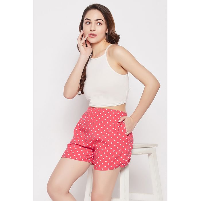 

Clovia Polka Dot Print Shorts in Red - 100% Cotton - LB0185D04