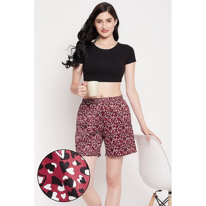 

Clovia Heart Print Boxer Shorts in Red - Satin - LB0185P04