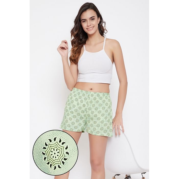 

Clovia Printed Boxer Shorts in Sage Green - Crepe - LB0185P11, Light green