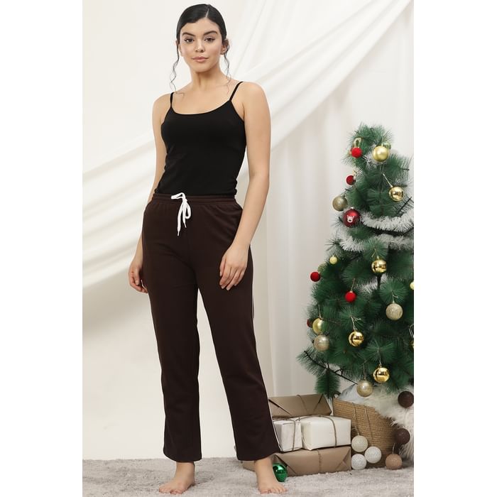 

Clovia Chic Basic Pyjama in Dark Brown - Fleece - LB0189P06
