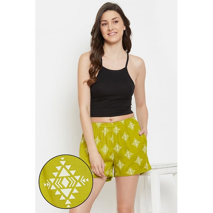 

Clovia Aztec Print Boxer Shorts in Green - Rayon - LB0194A11, Light green