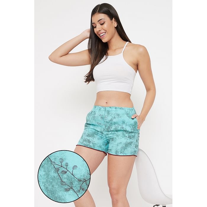 

Clovia Leaf Print Boxer Shorts in Cyan - Rayon - LB0194D11, Light green