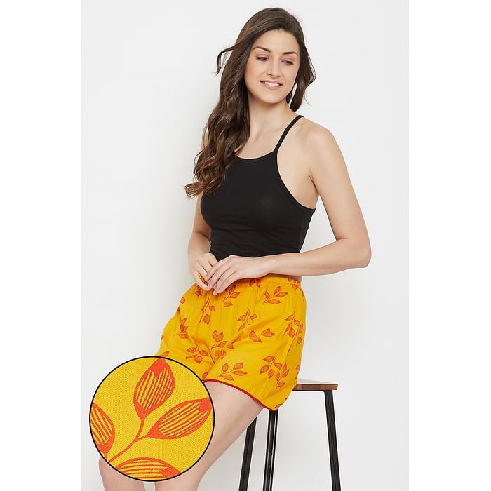

Clovia Leaf Print Boxer Shorts in Yellow - Rayon - LB0194P02, Light yellow