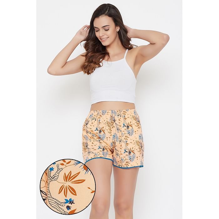 

Clovia Pretty Florals Boxer Shorts in Cream-Colour- Rayon - LB0194P34, Teal