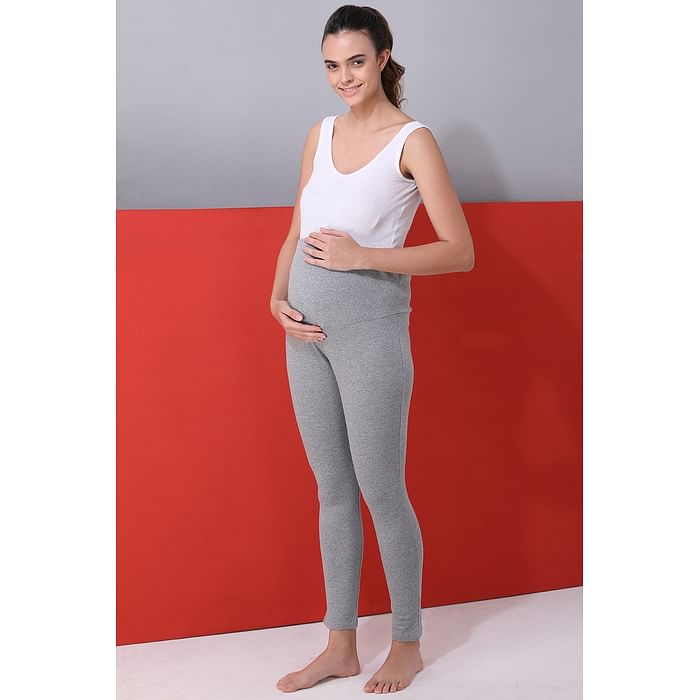 

Clovia Chic Basic Maternity Leggings in Light Grey - 100% Cotton - LB0195P01