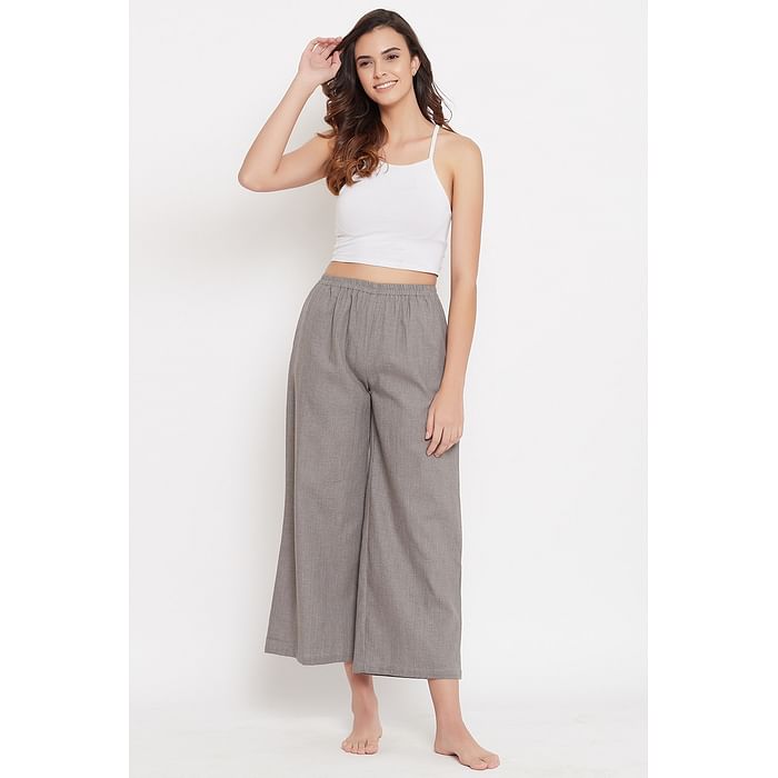 

Clovia Chic Basic Flared Pyjama in Grey - 100% Cotton - LB0197P01, Light grey