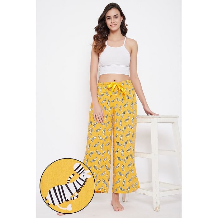 

Clovia Zebra Print Flared Pyjama in Yellow - Rayon - LB0198P02, Light yellow