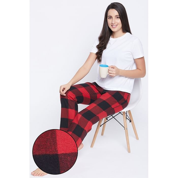 

Clovia Checkered Print Pyjama in Red - Cotswool - LB0200P04