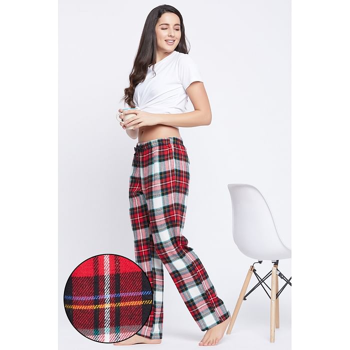 

Clovia Checkered Print Pyjama in Multicolour - Cotswool - LB0200P19
