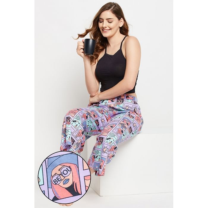 

Clovia Comic Print Flared Capri in Multicolour - 100% Cotton - LB0203P19