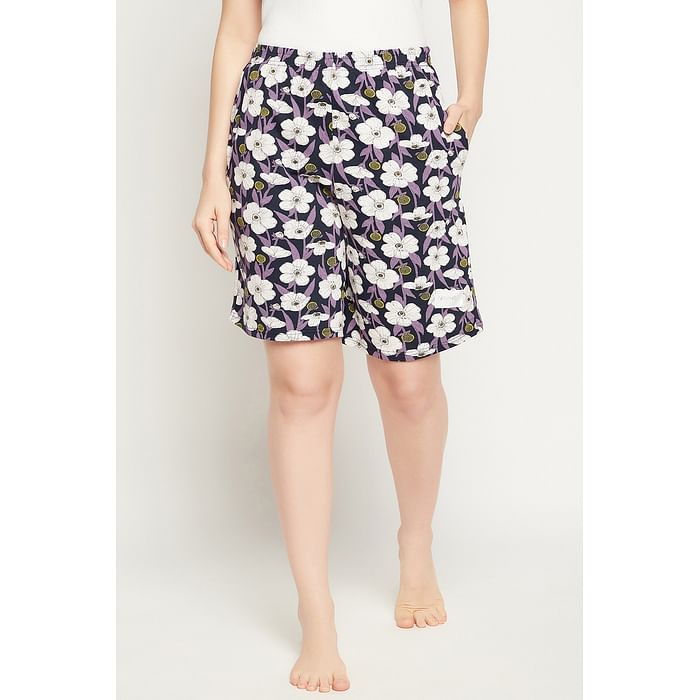 

Clovia Pretty Florals Boxer Short in Navy - 100% Cotton - LB0204P08