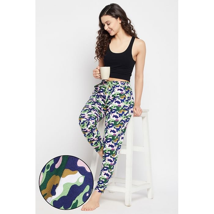 

Clovia Camouflage Print Joggers in Multicolour - 100% Cotton - LB0209A19